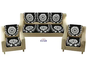 SPIEx-cell Excell loomtex Presents P_24 Black Exclusive Royal Look Velvet Sofa Cover Set of Heavy Fabric 500 TC Floral Design 5 Seater Sofa Cover -| Set of 10 Piece |-thumb1