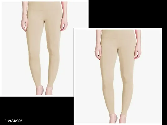Fabulous Beige Cotton Solid Leggings For Women Pack Of 2-thumb0