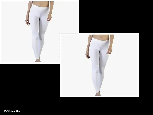 Fabulous White Cotton Solid Leggings For Women Pack Of 2