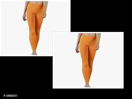Fabulous Orange Cotton Solid Leggings For Women Pack Of 2