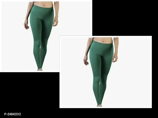 Fabulous Green Cotton Solid Leggings For Women Pack Of 2