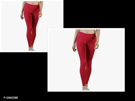 Fabulous Red Cotton Solid Leggings For Women Pack Of 2