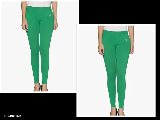 Fabulous Green Cotton Solid Leggings For Women Pack Of 2-thumb0