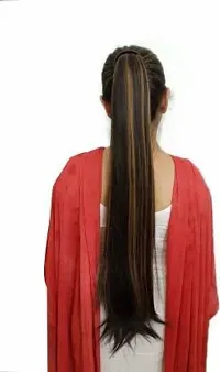 VSAKSH Long Straight Wrap Around Ponytail Synthetic Extension for Women  Girls (Golden Highlighted)-thumb2