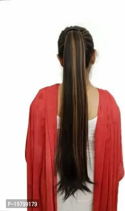 VSAKSH Long Straight Wrap Around Ponytail Synthetic Extension for Women  Girls (Golden Highlighted)-thumb3