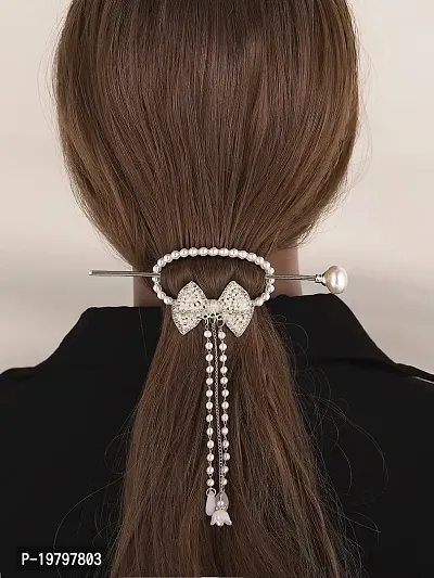 VSAKSH Tassel Pearl Hair Stick Elegant With Bow Tie Metal clip Bun Holder Hair Accessories For Girls  Women-thumb0