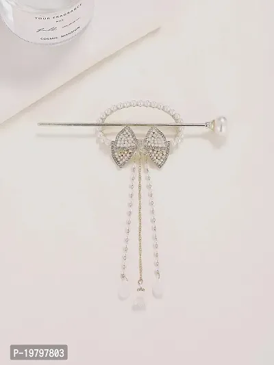 VSAKSH Tassel Pearl Hair Stick Elegant With Bow Tie Metal clip Bun Holder Hair Accessories For Girls  Women-thumb5