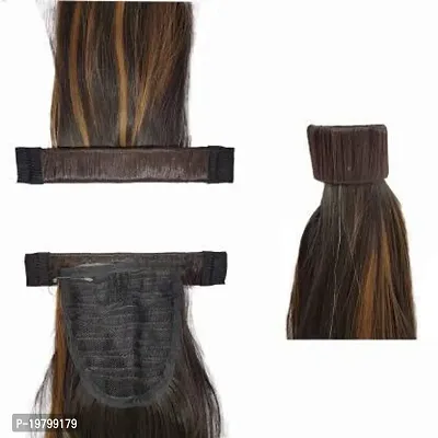 VSAKSH Long Straight Wrap Around Ponytail Synthetic Extension for Women  Girls (Golden Highlighted)-thumb5