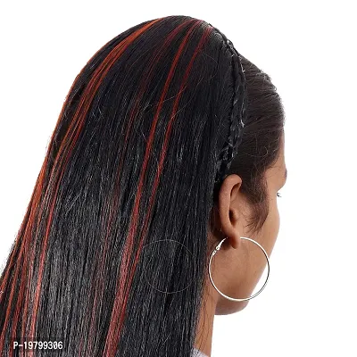 VSAKSH 30 inch Black  Red Highlighted Synthetic Long Shiny Straight Hair Extension Wig (Black Red Highlight) for Women  Girls-thumb4