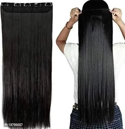 VSAKSH 25 Inch, 5 Clips in Pack of 1 Pack Straight Long Hair Extension (Natural Black)-thumb2