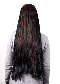 VSAKSH 30 inch Black  Red Highlighted Synthetic Long Shiny Straight Hair Extension Wig (Black Red Highlight) for Women  Girls-thumb1