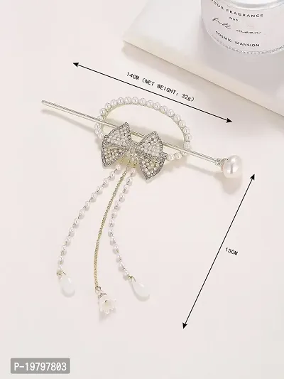 VSAKSH Tassel Pearl Hair Stick Elegant With Bow Tie Metal clip Bun Holder Hair Accessories For Girls  Women-thumb2