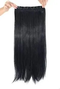 VSAKSH 25 Inch, 5 Clips in Pack of 1 Pack Straight Long Hair Extension (Natural Black)-thumb2