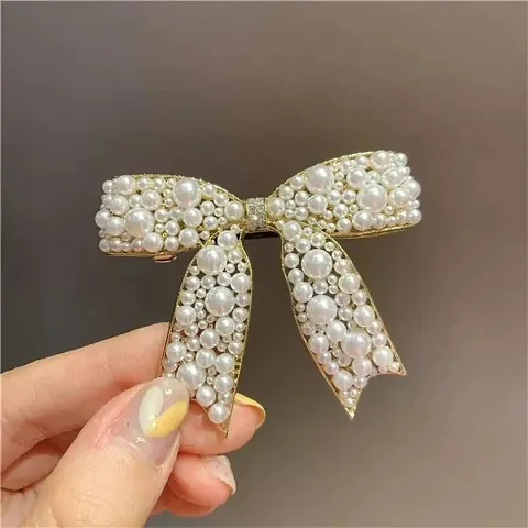 VSAKSH Clips Bow Hairpin Barrettes Headdress Bowknot Woman Butterfuly Golden Clip Decor Shape French Women, Rhinestone Female Spring Silver Hair Pearl Clip Hair Accessories