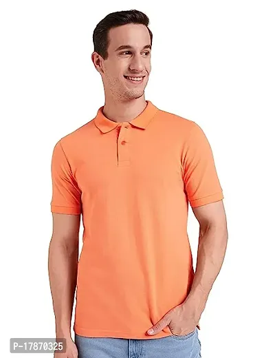 Reliable Orange Cotton Solid Polos For Men-thumb0