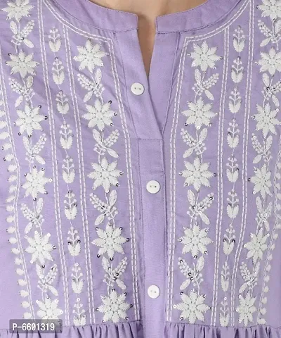 Lavender Rayon Chikan Embroidery Kurtas For Women-thumb5