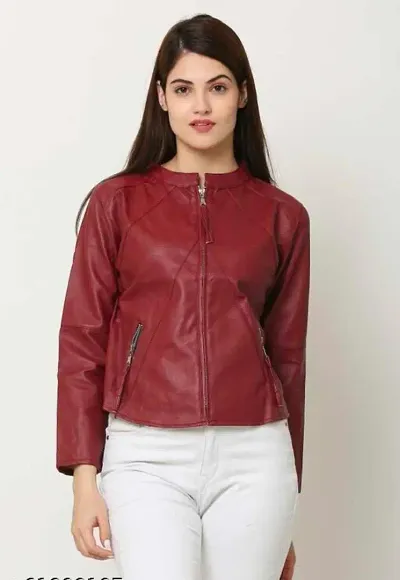 Stylish Synthetic Leather Solid Jacket For Women