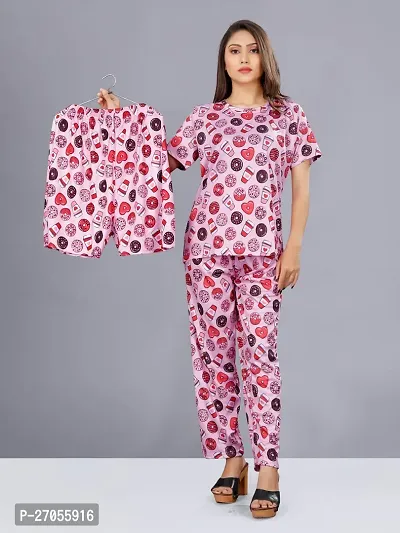 Women Night Suit Set Multicolor Printed  3 pieces