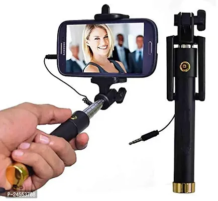 Compact Wired Monopod Extendable Selfie Stick with AUX Wire Built-in Remote Pocket Size Sefie Stick for All iPhone/Samsung/Oppo/Vivo/Xiaomi Redmi  All Smartphones-thumb0