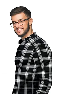 SARAAI Men Slim fit Casual Checkered Shirt (40, Black)-thumb2