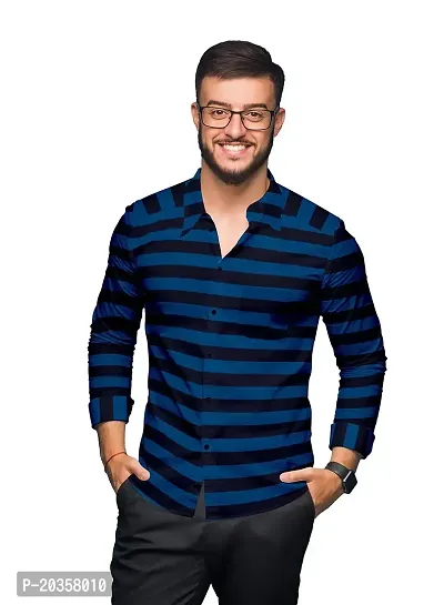 SARAAI Men's Striped Slim fit Shirt (38, Royal Blue)