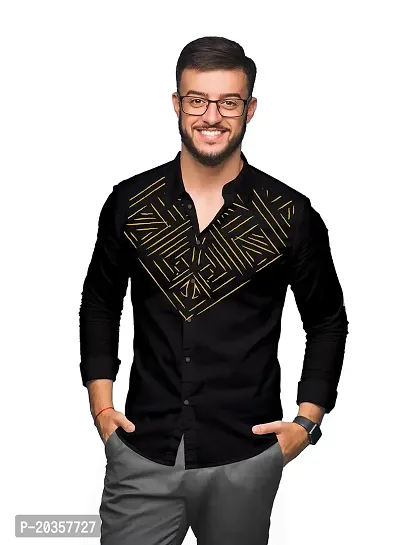 Casual Printed Men's Shirt (Small, Black)-thumb0