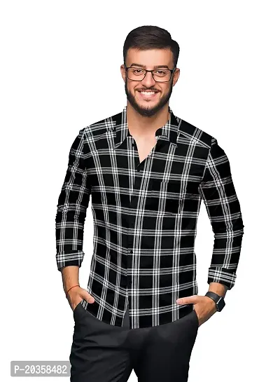 SARAAI Men Slim fit Casual Checkered Shirt (40, Black)-thumb0