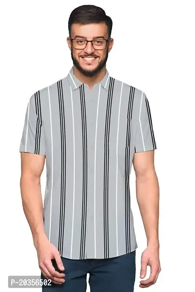 SARAAI Men's Striped Slim fit Shirt | Half Sleeve Shirt for Men-thumb0