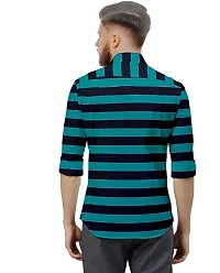 SARAAI Men's Striped Slim fit Shirt (38, Turquoise Blue)-thumb1