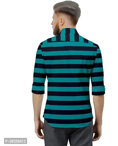 SARAAI Men's Striped Slim fit Shirt (38, Turquoise Blue)-thumb2