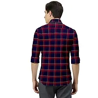 SARAAI Men Slim fit Casual Checkered Shirt (38, Navy Blue)-thumb1