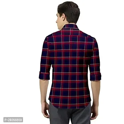 SARAAI Men Slim fit Casual Checkered Shirt (38, Navy Blue)-thumb2
