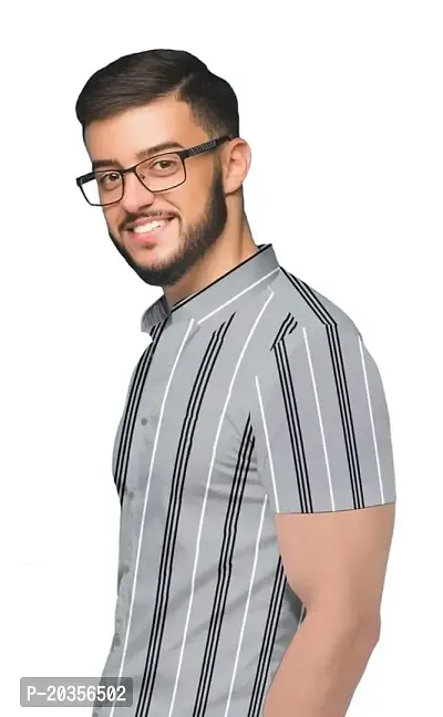 SARAAI Men's Striped Slim fit Shirt | Half Sleeve Shirt for Men-thumb2