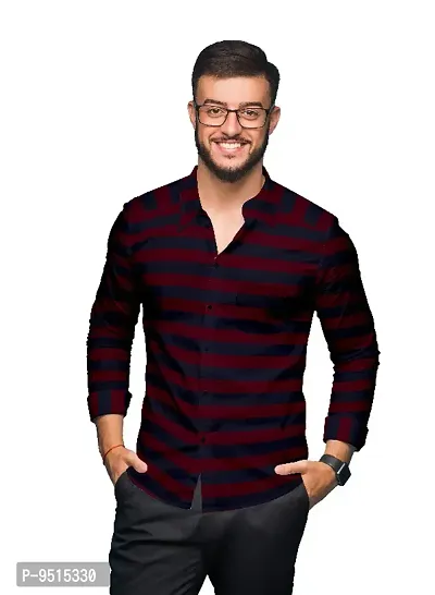 Classic Cotton Blend Striped Casual Shirts for Men
