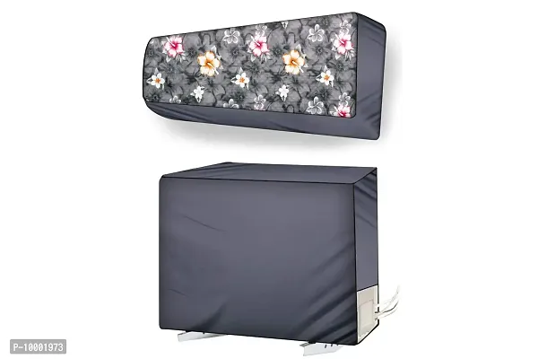 The Furnishing Tree Split AC cover for indoor and outdoor unit of 1 ton waterproof and dustproof Grey Floral pattern