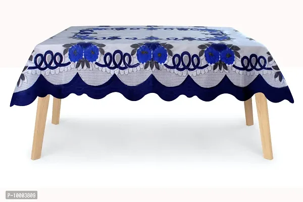 The Furnishing Tree 100 % Cotton Table Cover Traditional Pattern for Center Table (40x60 inches) Blue & Navy Blue Color with 0.15 mm Transparent PVC Protector