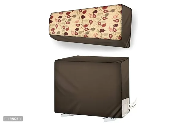 The Furnishing Tree Split AC cover for indoor and outdoor unit of 1.5 ton waterproof and dustproof beige fall leaves pattern