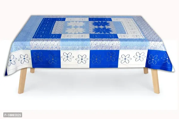 The Furnishing Tree 100 % Cotton Table Cover Floral Pattern for 6 Seater Table (60x90 inches) Blue & White Color