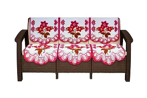 The Furnishing Tree Cotton Floral Knitted Pattern 6 Pieces 3 Seater Sofa Cover Set Pink-thumb1