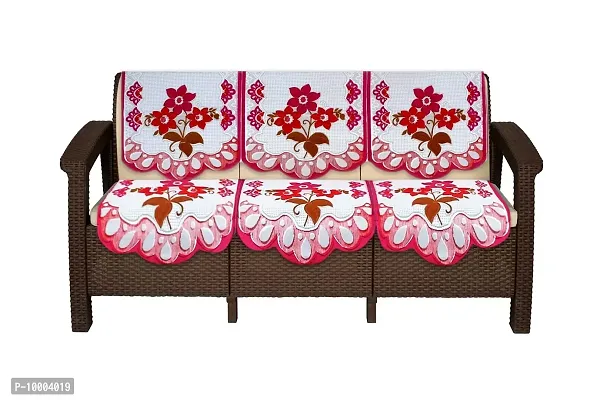 The Furnishing Tree Cotton Floral Knitted Pattern 6 Pieces 3 Seater Sofa Cover Set Pink-thumb2