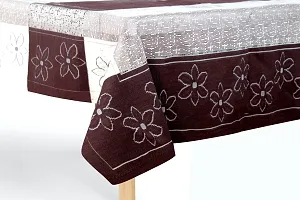 The Furnishing Tree 100 % Cotton Table Cover Floral Pattern for 6 Seater Table (60x90 inches) Cream & Brown Color-thumb4