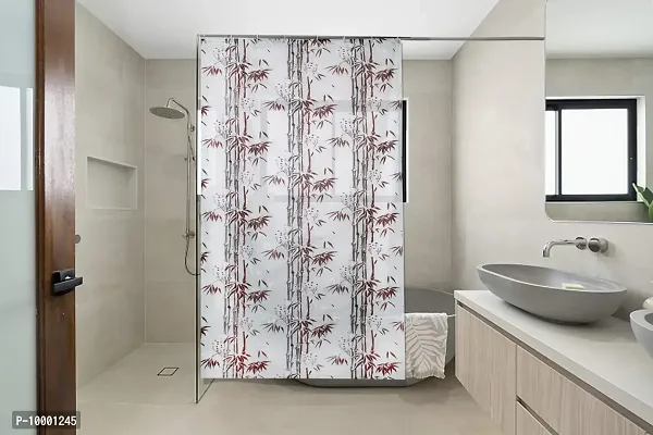 The Furnishing Tree Shower Curtains 7 feet Height 4.5 feet Width Brown Color Bamboo Branches Pattern with 8 Hooks-thumb0