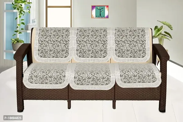 The Furnishing Tree Cotton Floral Knitted Pattern 6 Pieces 3 Seater Sofa Cover Set Offwhite