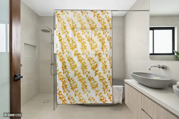 The Furnishing Tree Shower Curtains 7 feet Height 4.5 feet Width Yellow Color String of Leaves Pattern with 8 Hooks-thumb0
