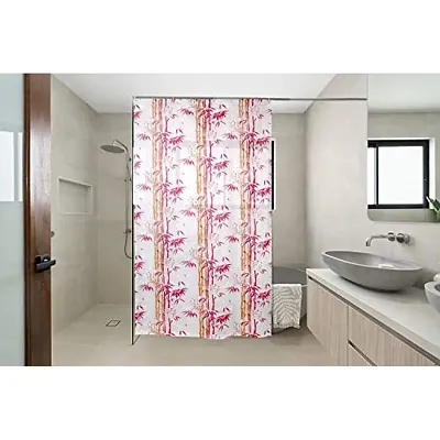 The Furnishing Tree Shower Curtains 7 feet Height 4.5 feet Width Pink Color Bamboo Branches Pattern Set of Two with 16 Hooks