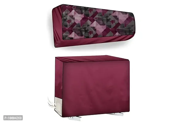 The Furnishing Tree Split AC Cover set of Indoor and Outdoor Unit used for 1 Ton Amazon Basics ?AB2020INAC020 Chekered Pattern Maroon on Maroon base