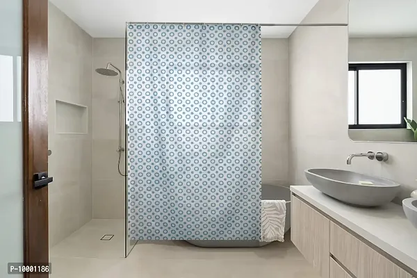 The Furnishing Tree Shower Curtains 7 feet Height 4.5 feet Width Blue Color Geometric Pattern with 8 Hooks-thumb0