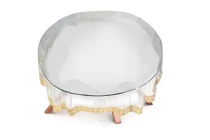 The Furnishing Tree Oval Shaped 12 Seater Transparent Table Cover WxL 66x140 inches 0.15 mm Thickness with Golden Lace-thumb2