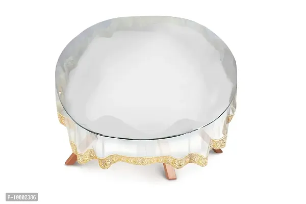 The Furnishing Tree Oval Shaped 12 Seater Transparent Table Cover WxL 66x140 inches 0.15 mm Thickness with Golden Lace-thumb3