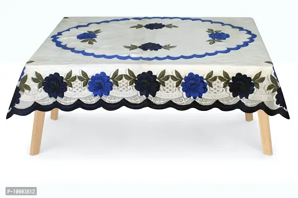 The Furnishing Tree 100 % Cotton Table Cover Floral Pattern for 6 Seater Table (60x90 inches) Blue & Navy Blue Color with 0.15 mm Transparent PVC Protector